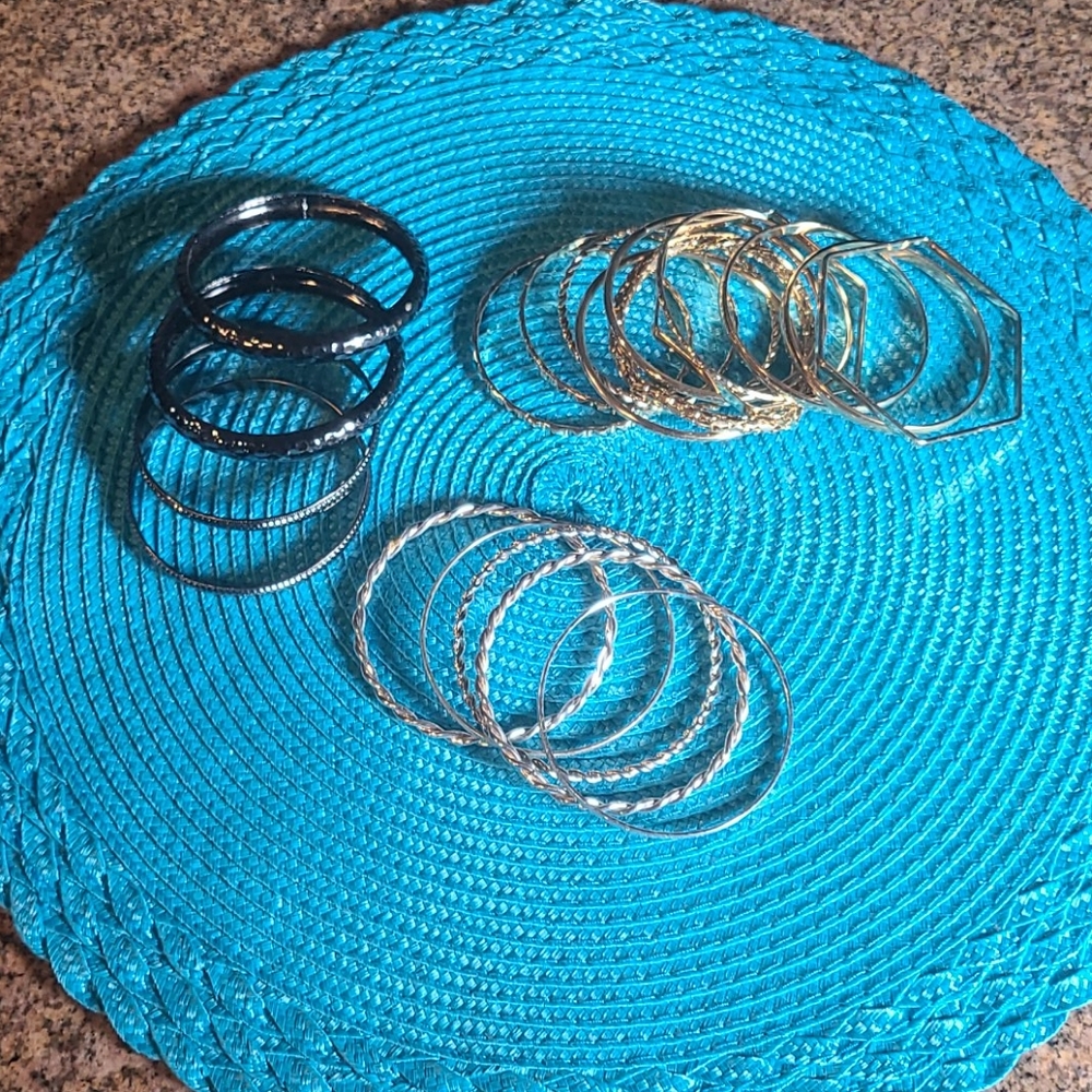 Variety of bracelets- Black, Gold, Silvet colors